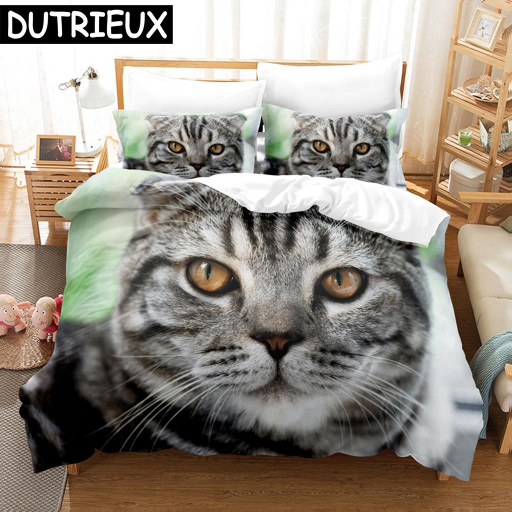 3D Cat Bedding Set Scottish Fold Lovely Cats Printed Comforter Duvet Cover Queen King Single Size Home Textile Bedroom Decor