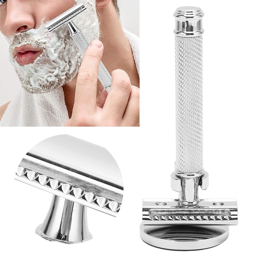 Shaving Razor Double Edge Manual Barber Shop Safety Shaver Kit for Men Sliver (without Blade)