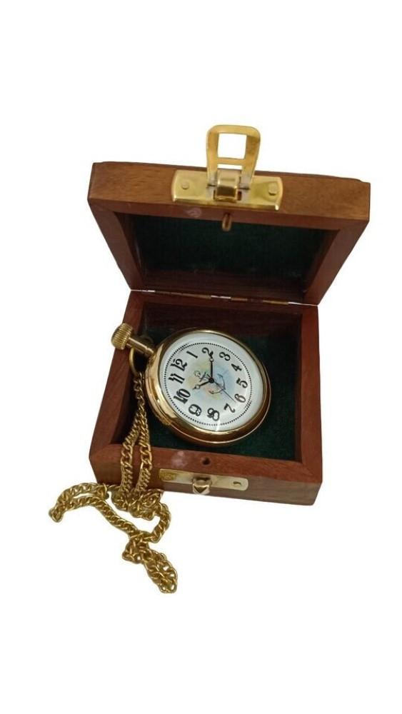 Nautical Antique Brass Pocket Watch with Box Gift For Occassion