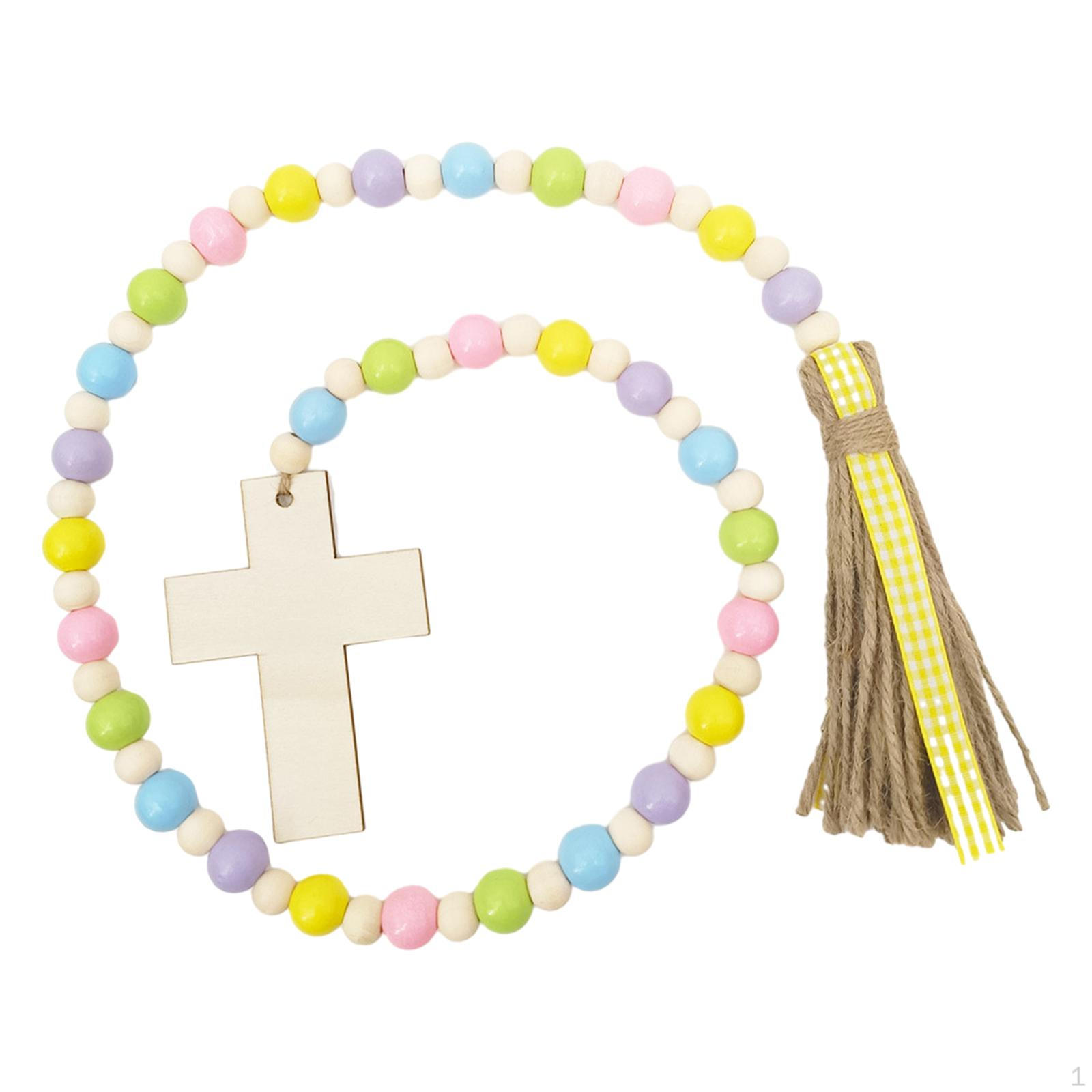

- Гирлянда из деревянных бусин, пасхальные украшения, кресты Иисуса с кисточками для новоселья, 99cm
