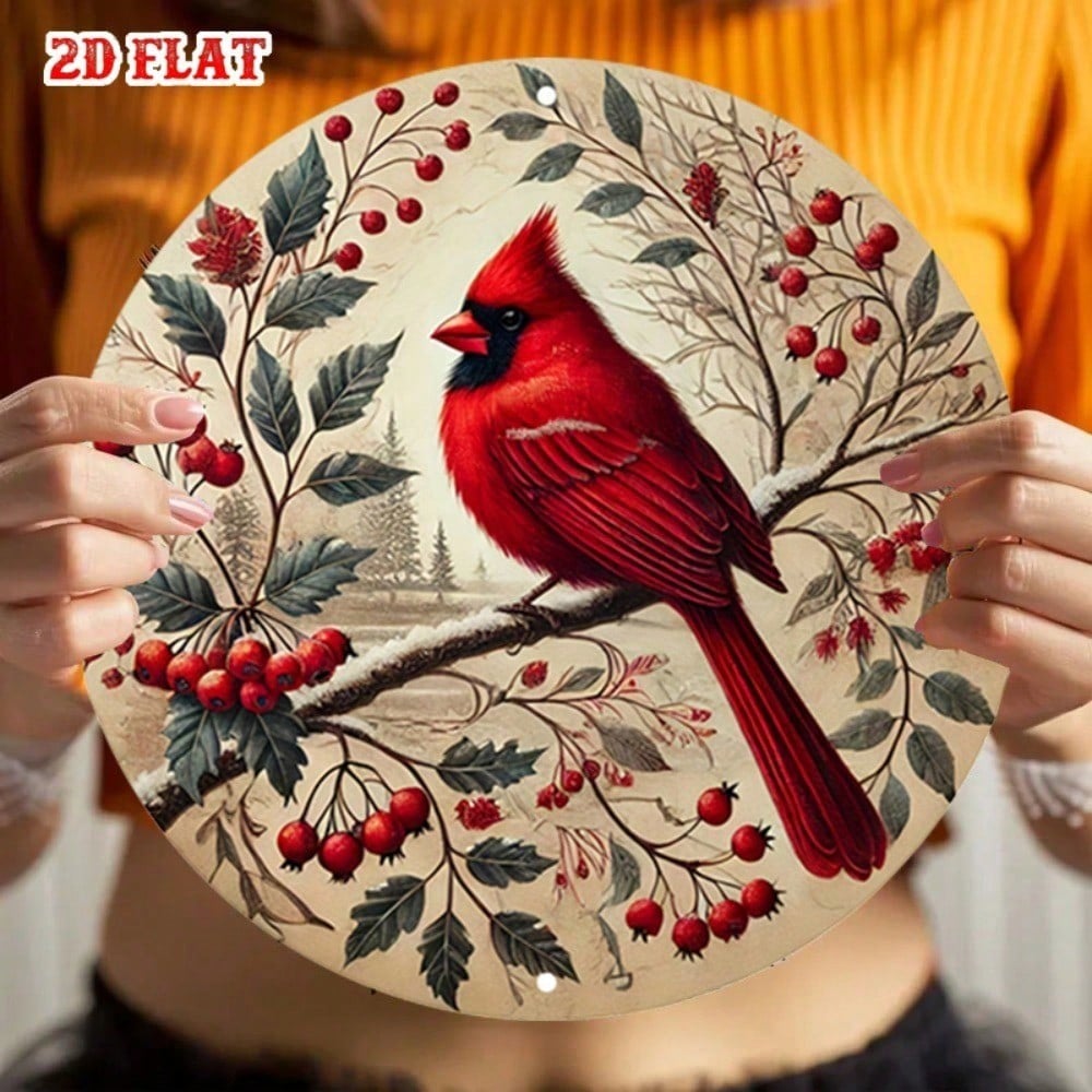 

Vintage Winter Metal Tin Sign 7.8x7.8 Inch Rustic Wall Decor Cardinal Birds Snowy Branches German Quote 20x20 різнокольоровий