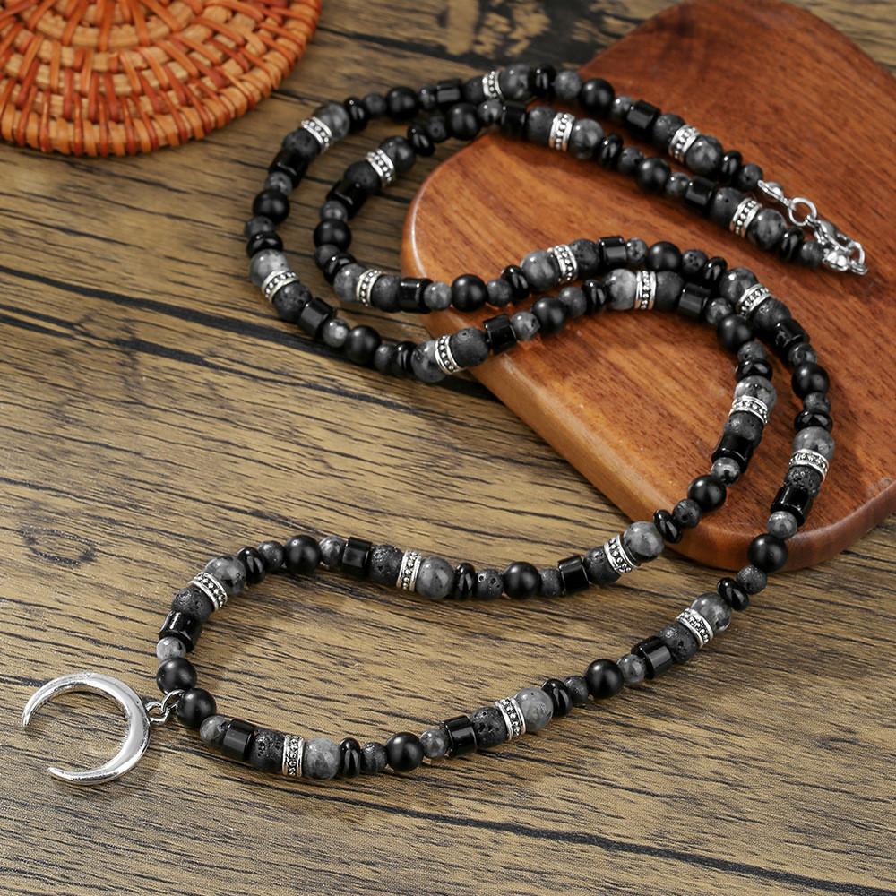 Collier pendentif lune vintage à motif géométrique pour hommes et femmes