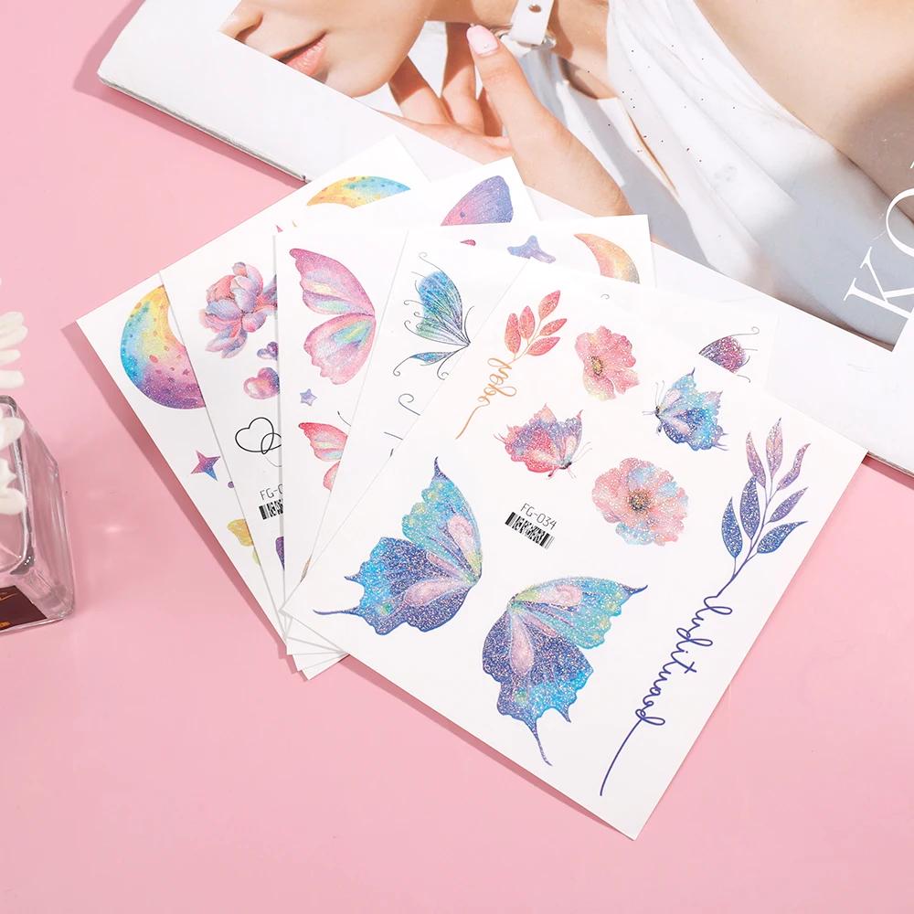 3D Feen Schmetterlingsflügel Glänzender Tattoo-Aufkleber Wasserdicht Augen Gesicht Körperkunst Fake Tattoos Für Frauen Make-up Tanz Musikfestival