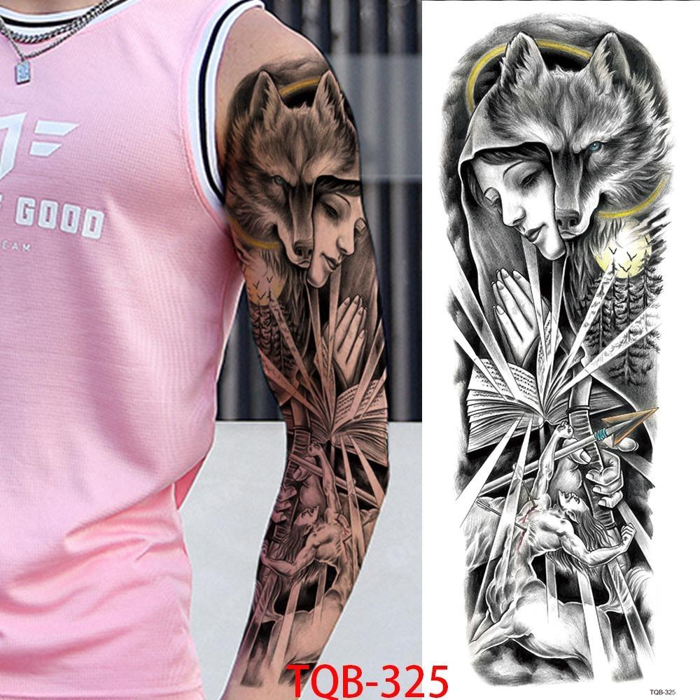 1 PC 480*170MM Full Arm Leg Temporary Tattoo Sticker for Women Men Waterproof Skull Compass Sexy  Tattoo Body Art Fake Flower Tattoo Paper Sticker
