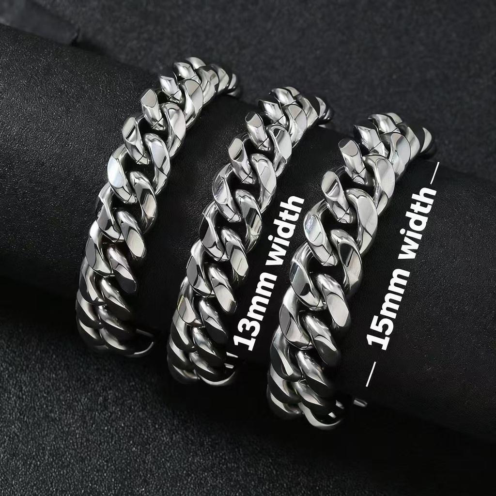 HNSP 316L Stainless Steel 13MM/15MM Cuban Link Chain Bracelet For Men Punk Street Hip Hop  Accessories