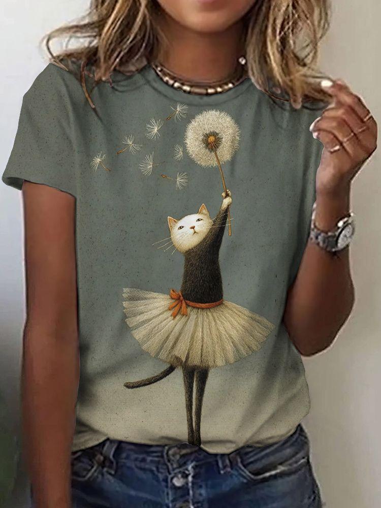 Summer Cute Cat Dances Ballet T-Shirts 3D Print Women Men Short Sleeve Round Neck T Shirt Tees Harajuku Y2K Tops Unisex Clothing