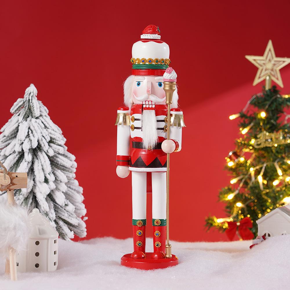 

38CM Christmas Candy Ice Cream Nutcracker King Holding Strawberry Emperor Pole/Candy cane Wooden Crafts Christmas Decorations