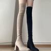 Black Khaki Over The Knee Boots Women's Thigh High Boot Elastic Autumn Winter Block Heels Tall Long Party Footwear Shoes Ladies