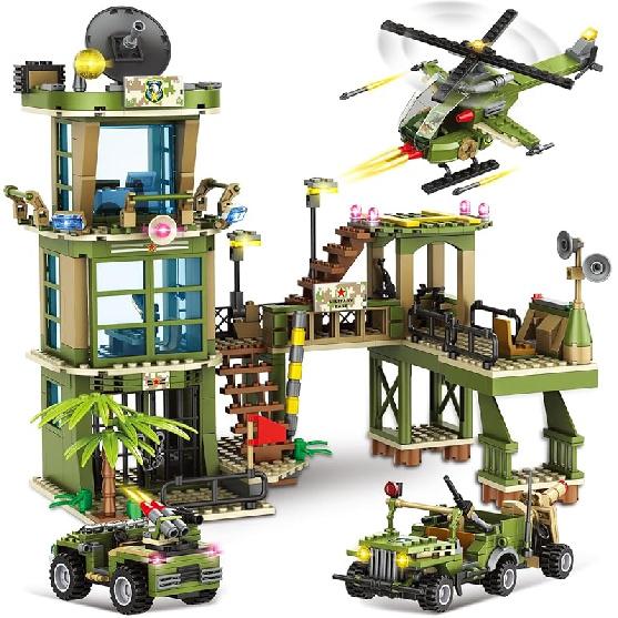 City Military Base Building Block, Compatible with Lego Military Base, Army Toy with War Helicopter, Marine Artillery Vehicle, Police Car, Gift for Military Base