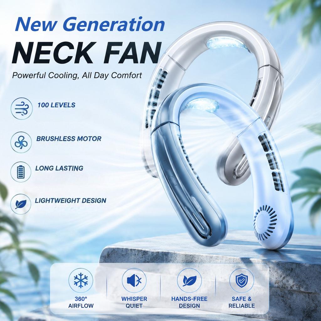 Neck Mounted Fan Mini Portable Silent Bladeless Fan with 100 Adjustable Speed Settings LED Digital Display Outdoor Neck Fan