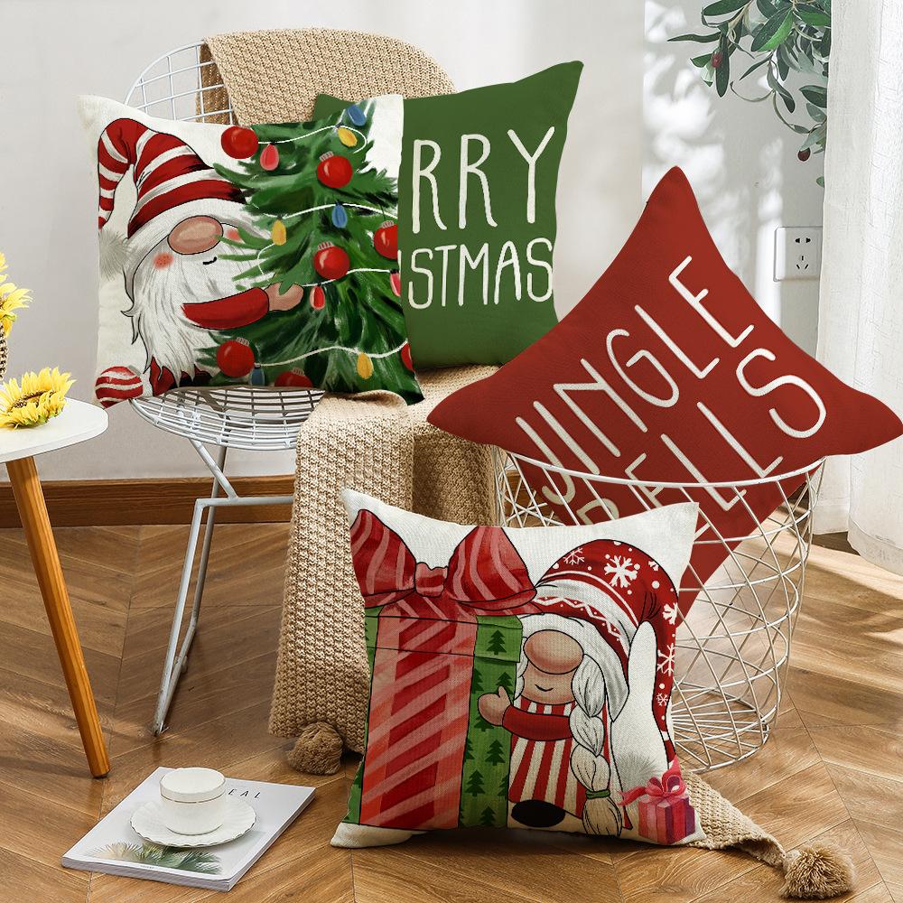 New Christmas Pillow Cartoon Christmas Tree Gnome Bell Home Cushion Pillow Cover
