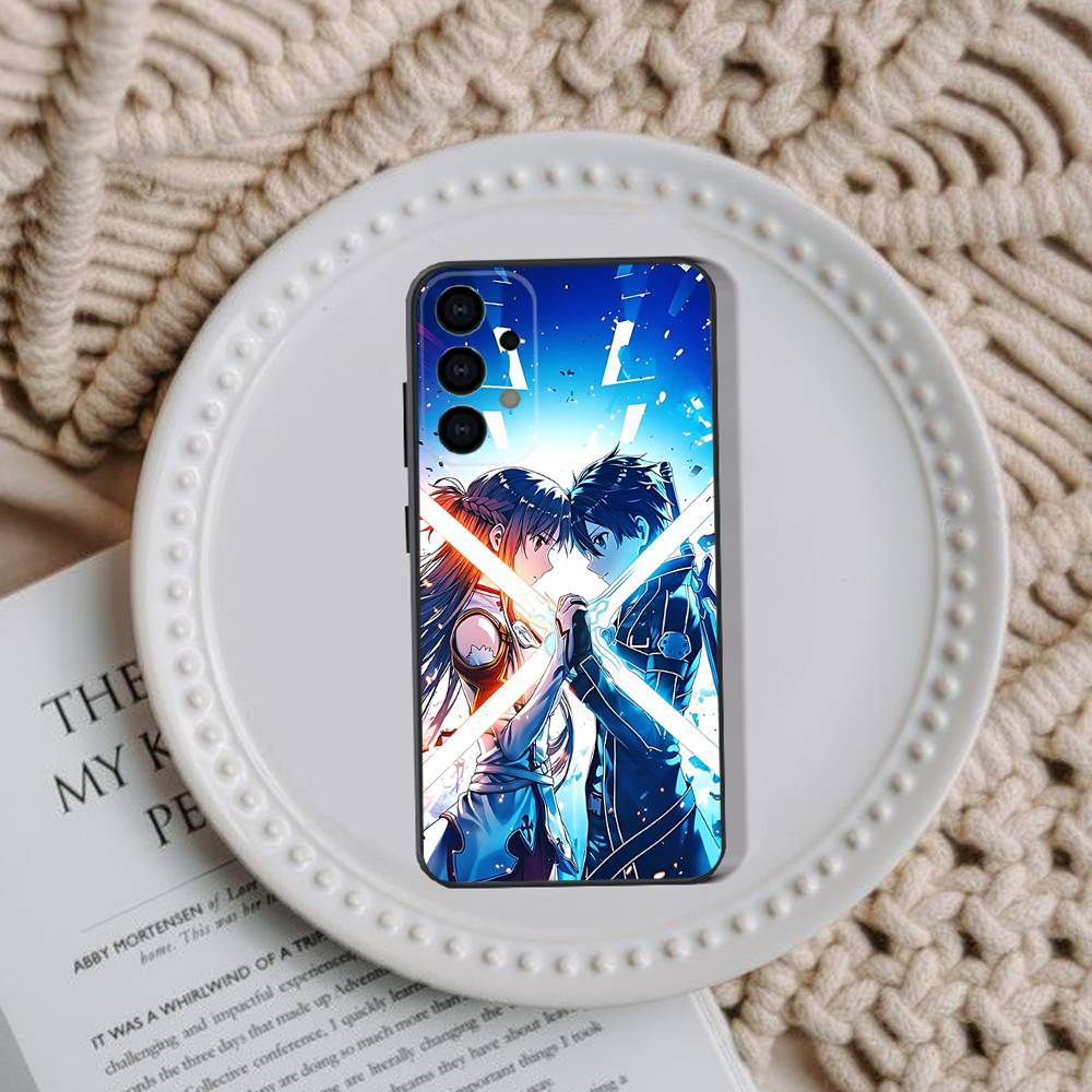 A-Asuna Kirito Anime Phone Case For Samsung Galaxy A73,31,32,72,41,53,52,71,22,5G,Note,J7,8,9 Soft Black Cover