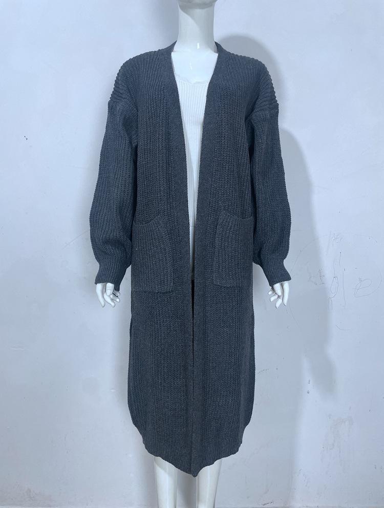 Women Knitted Cardigan Loose Fit Large Pockets European American Style Autumn Winter Fashion Cross Border Trade
