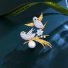 Light Luxury Double Magpie Golden Silk Bird Gold Plated Celebrity Style Brooch Suit Dress Decorative Pin Brooch