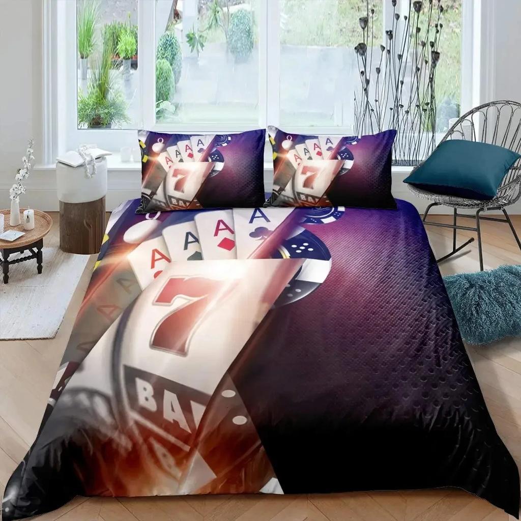 Poker King Queen Duvet Cover Modern Card Game Bedding Set Gamer Playing Comforter Cover Gambling Athletics Polyester Quilt Cover