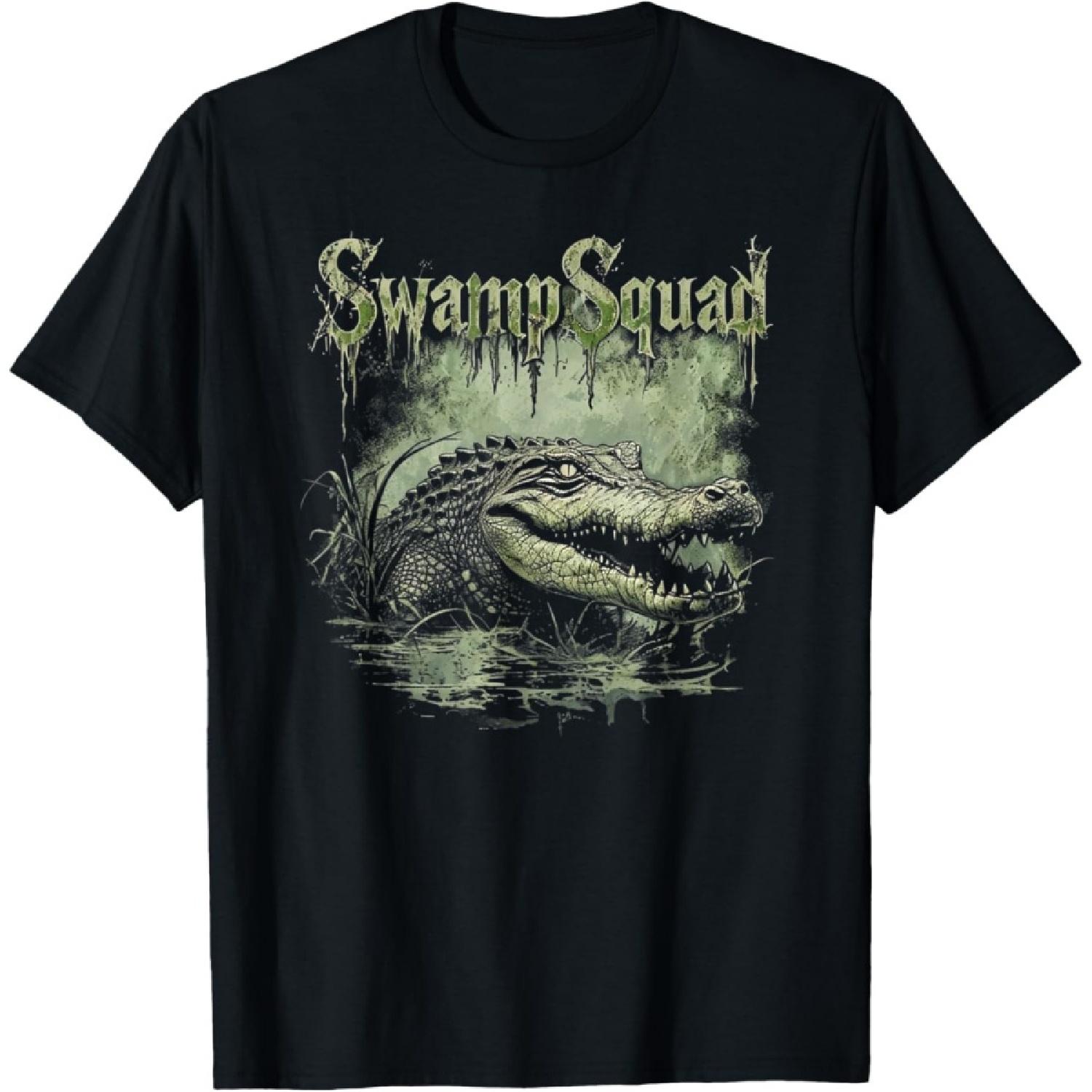 Swamp Squad Wear – Темно-готическая футболка с аллигатором из болота S