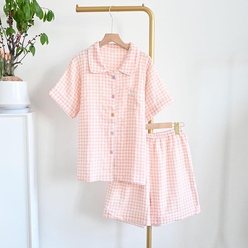 Damski letni zestaw piżamowy z czystej bawełny - Słodki, Przewiewny, Krótki rękaw i Szorty