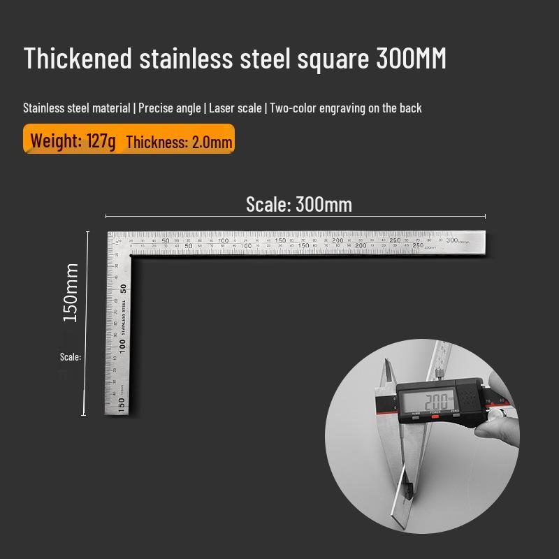 Thickened Stainless Steel L-Shaped Angle Ruler 90° for Woodworking - Available in 300mm, 500mm, and 600mm
