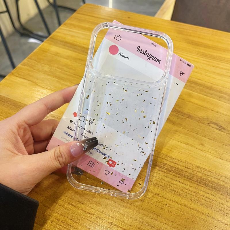 

Bling Gold Leaf Glitter Clear Case For iPhone 17 16 15 14 13 Pro Max 17Pro Transparent Powder Sparkle Shockproof Cover For iPhone 17Pro Max