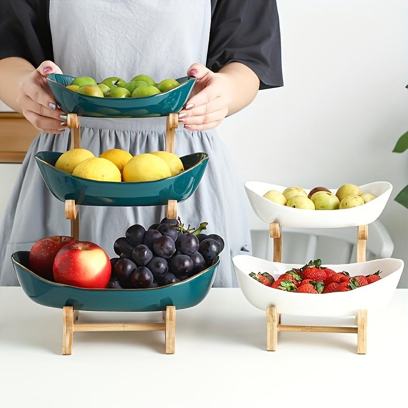 2/3-Tier Luxury Wooden Elegant Fruit Stand -Double Layer Fruit Bowl With Creative Candy Display-Natural Wood Material, Home Snack Tray For Living Room