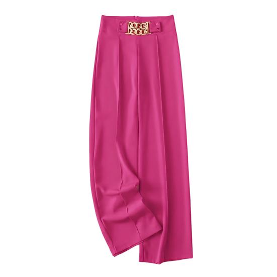 Women Suit Pants High Waist Straight Wide Leg Long Pants with Pockets Solid Color