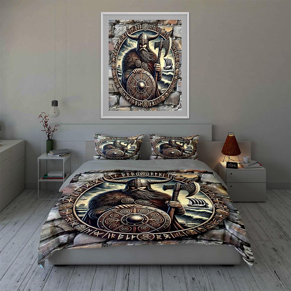 Viking-themed illustration. Bedding Duvet cover sets Duvet covers Pillowcases gifts (1 * Duvet Cover 2 * Pillowcases, without duvet insert)