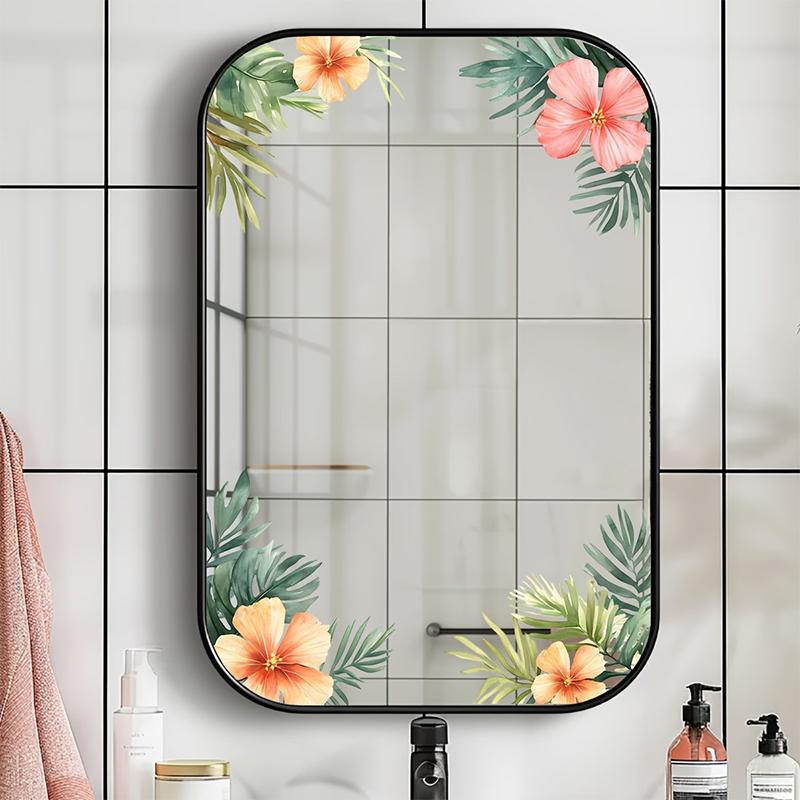 Spring Green Leaf And Floral Wall Stickers Glass Sticker For Shower Doors, Mirrors, Bathroom Glass Self-Adhesive Removable