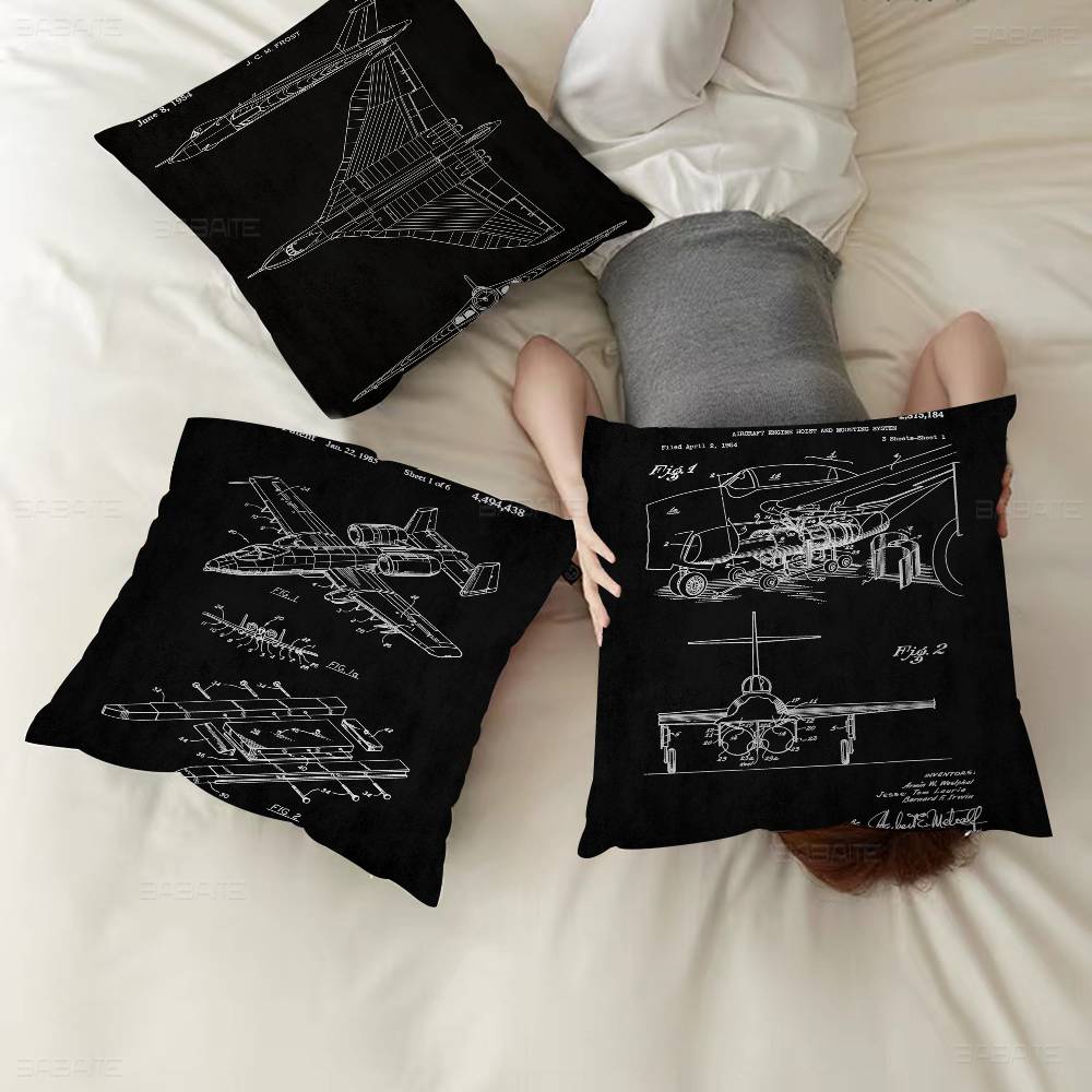 Aircraft Patent Personalized Pillow Cover Kids Bedroom Wild Party Decor Pillowcase Kid Birthday Shower Gift