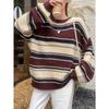 Women S High Street Striped Pullover Sweater Loose Fit Round Neck Knitwear