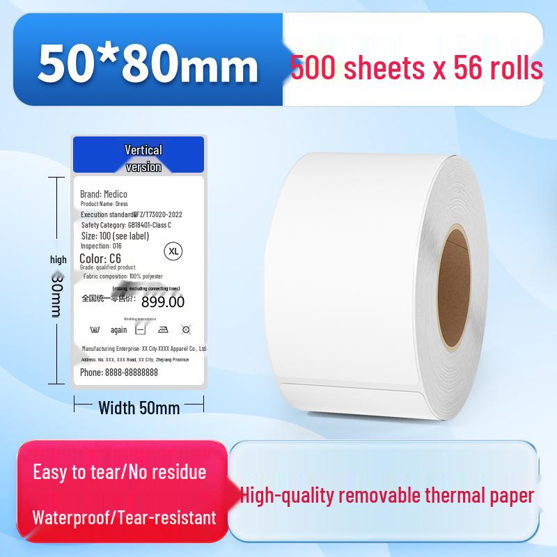 Waterproof Synthetic Thermal Label Paper 60x40 - Freezer Safe, Self-Adhesive, Durable