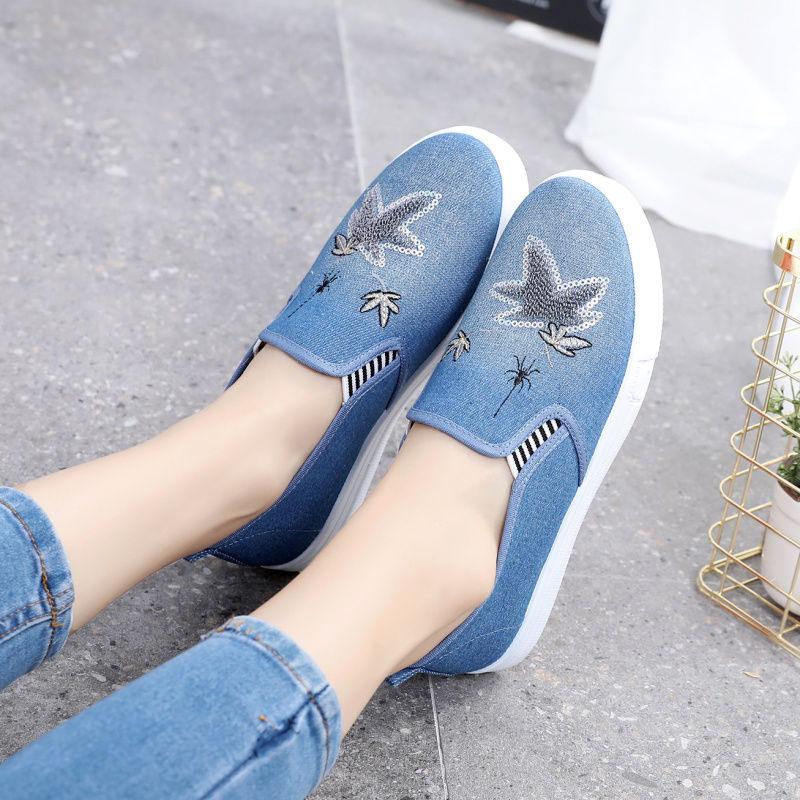 Cloth Shoes Women's Denim Canvas Shoes Summer Single Shoes Thick Soled Student Casual Shoes