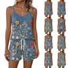 Women's Summer Casual Two Piece Set Floral Print Tank Top with Square Neck Sleeveless Shirt and Shorts with Pockets Lightweight Lounge Outfit