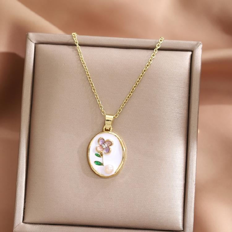 Elegant Oil Painting Bivalve Charm Necklace 10 Multicolored Artistic Designs Thin Metal Mixture Fashion Addition