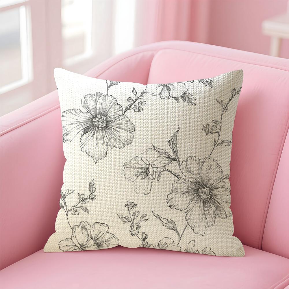 Gray White Flower Pattern Cushion Cover Natural Linen Pillow Case DoubleSided Print Decorative Sofa Pillowcase Home Decor Gift