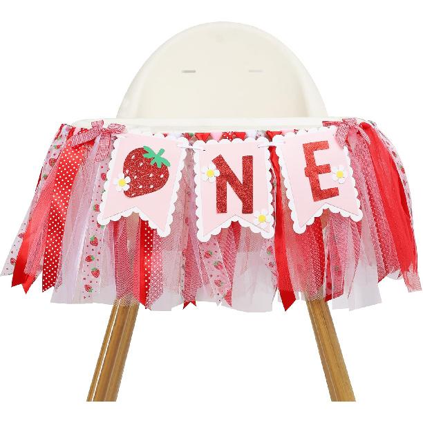 Strawberry One High Chair Banner - Strawberry 1st Party Decoration,Berry First High Chair Garland,Highchair Banner 1st Birthday Girl