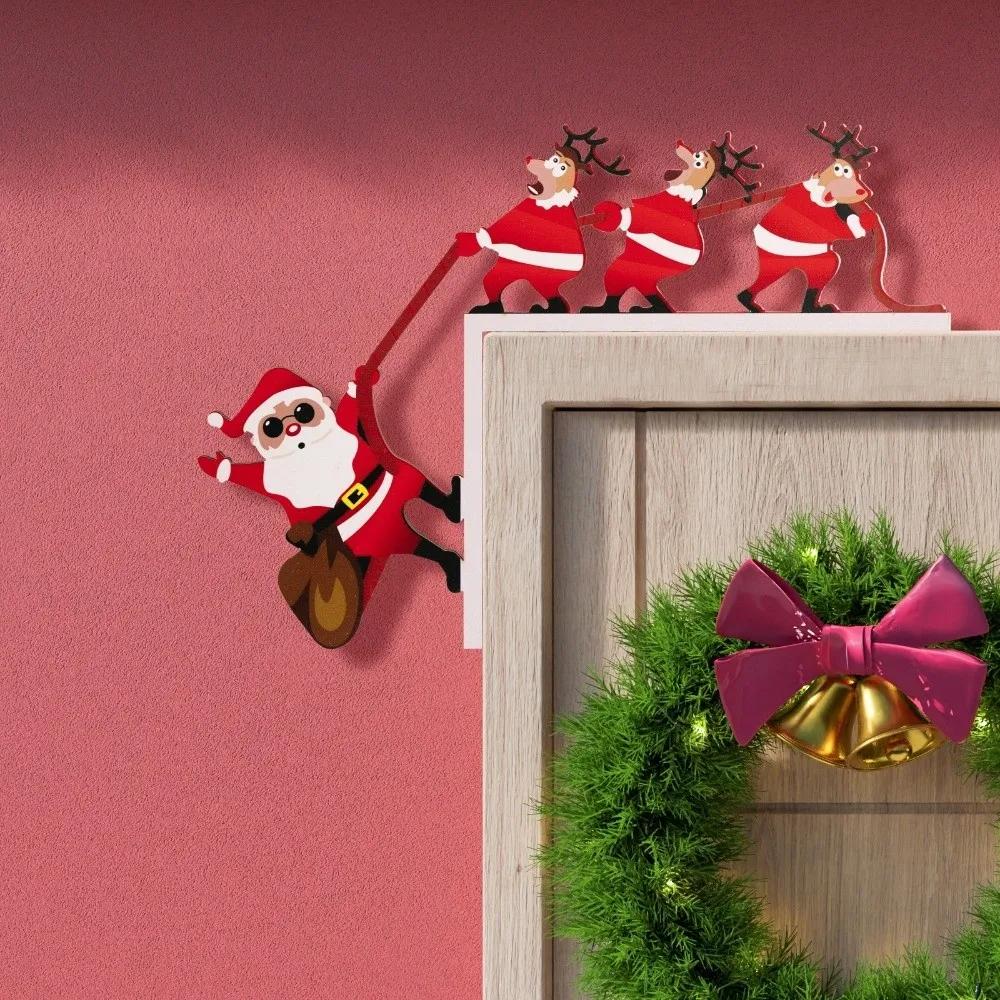 Santa Claus Door Frame Decoration Easy To Install Versatile Santa Claus Elk Sign Decorative Uses Paper Holiday Door Decorations