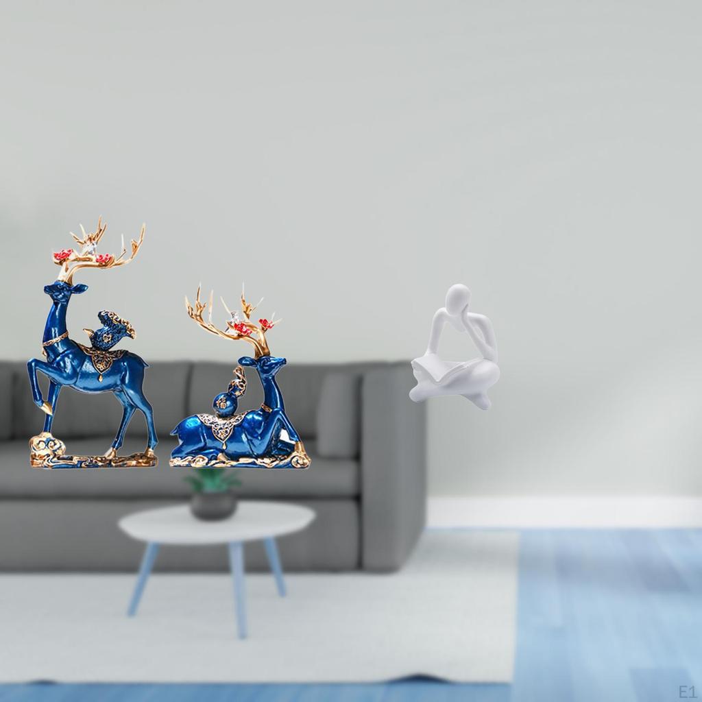 Elegant Resin Reindeer And Abstract Thinker Statue Collection for Living Room Office Tabletop Shelf