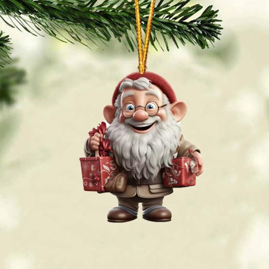 Ornament Moș Crăciun 2D Acrilic Desen Animat Moș Crăciun Ținând Cutie Cadou Ornament pentru Pom de Crăciun pentru Pom de Crăciun Decor de Casă de Sărbători