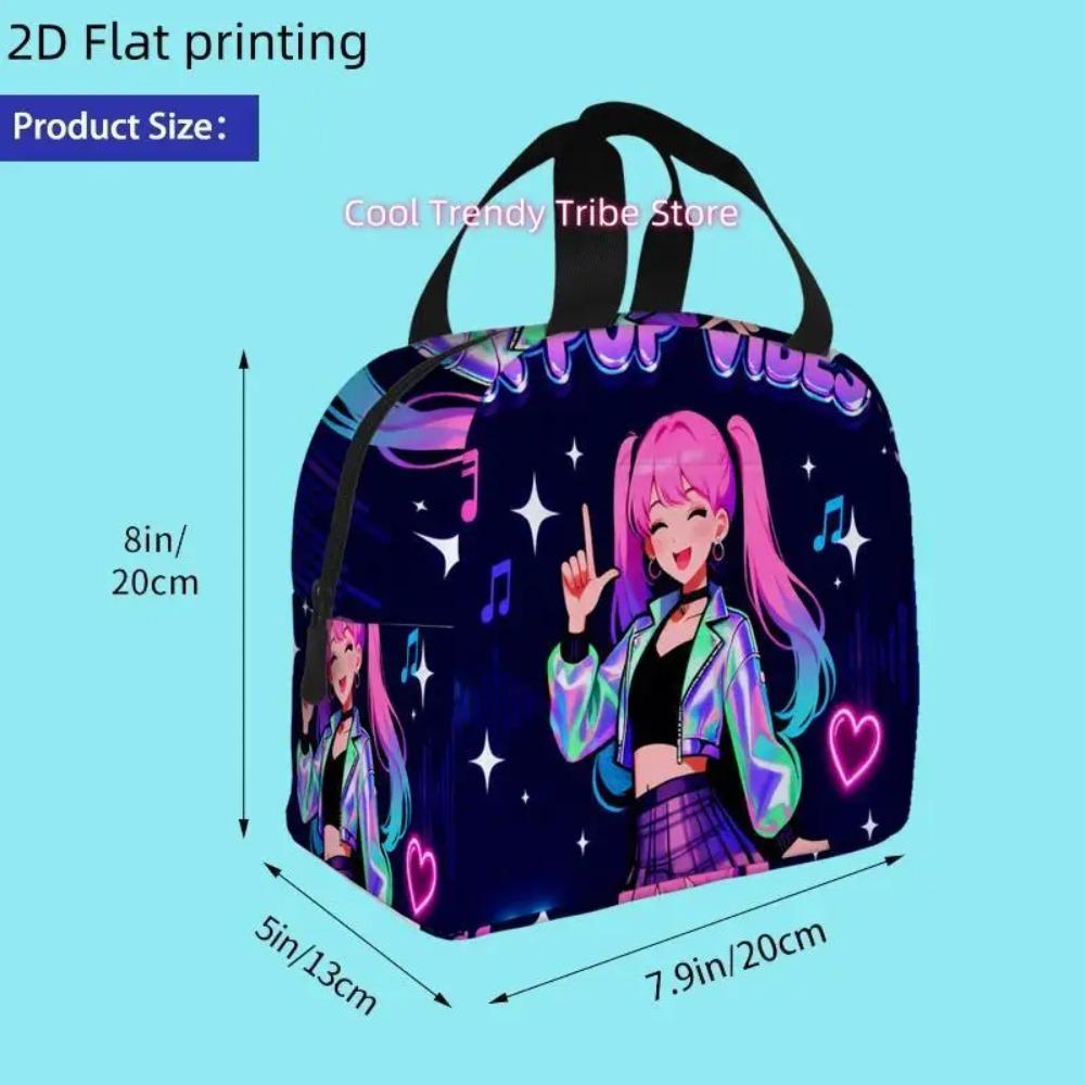 1pc, K-pop Girl with Pink Hair and Vibrant Outfit. Printed Insulated Cooler Bag - Reusable Portable Hot Cold Bag for Home Office