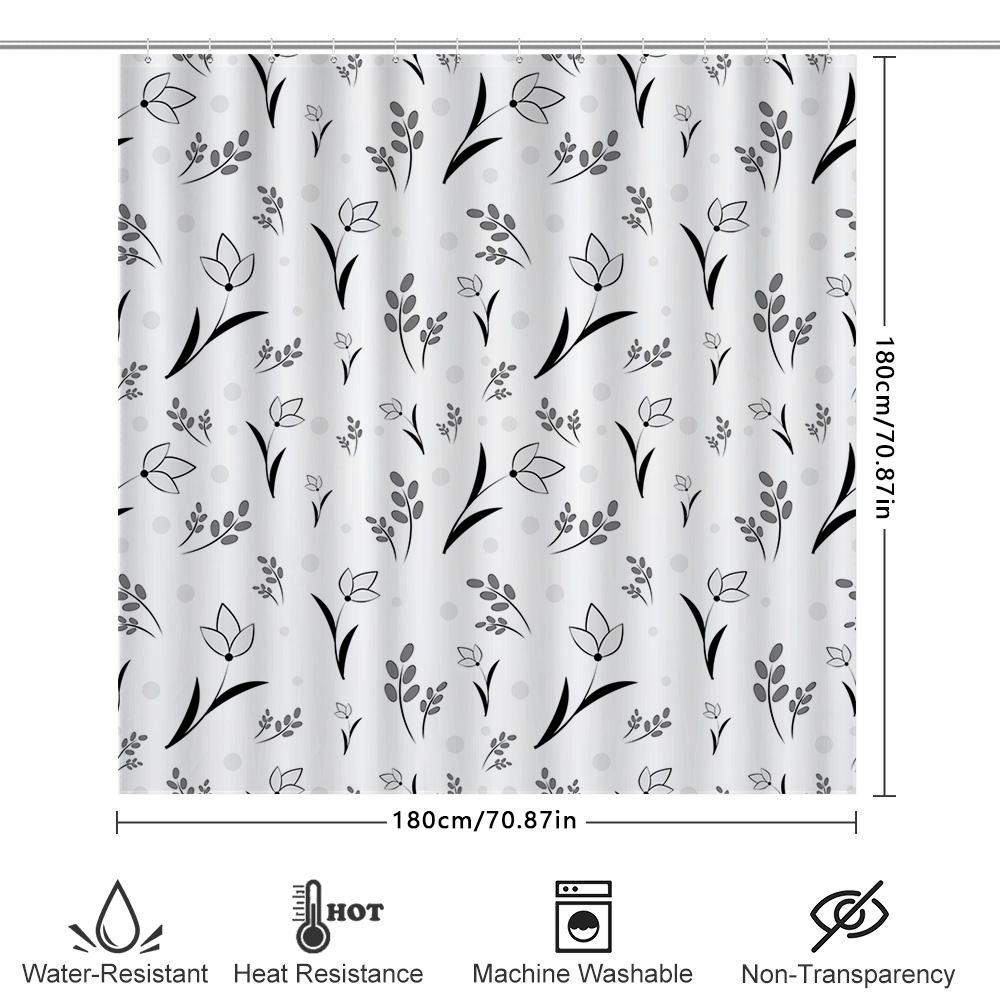 White Floral Pattern Shower Curtain Luxury Modern Bath Decor Set For Bathroom Decoration Size: 72X72In (180Cm X 180Cm)