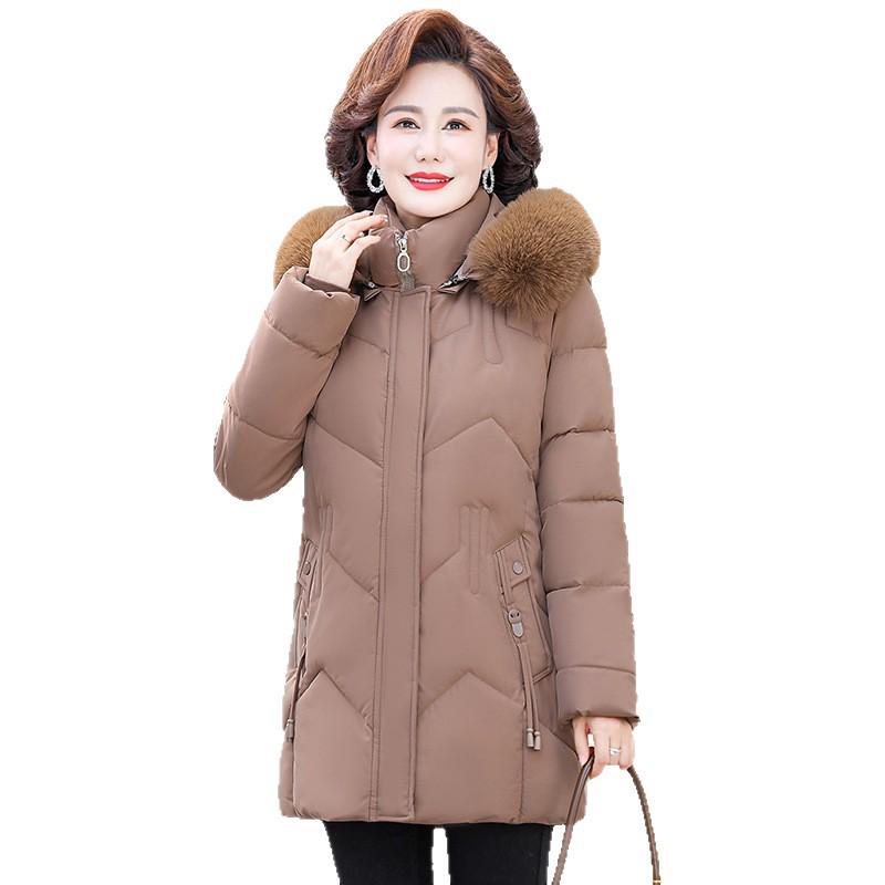 Mamas Winter 2025 Plus Samt Mittellange Daunenjacke für Frauen mittleren Alters und ältere Frauen