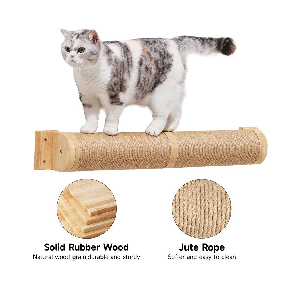 1Pc Wall Mounted Cat Scratching Post Wall Pet Furniture Wooden Sisal Rope Kitten Scratcher Tree Thicker Columns for Large Cats