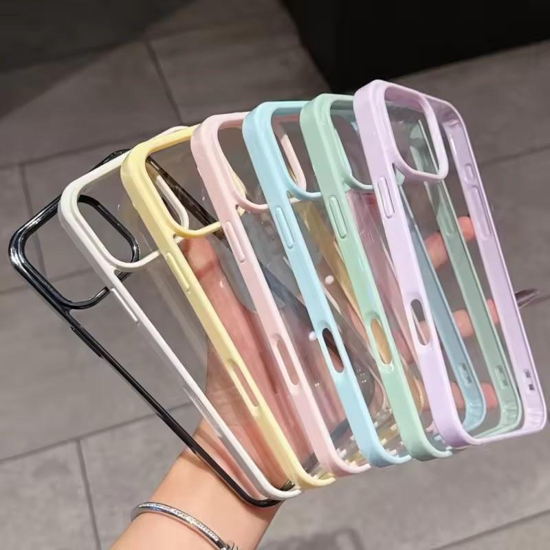 Luxury Clear Candy Color Case For iPhone 16 16E 15 14 Plus 13 12 11 Pro Max Shockproof Bumper Protective Cover Phone Accessories