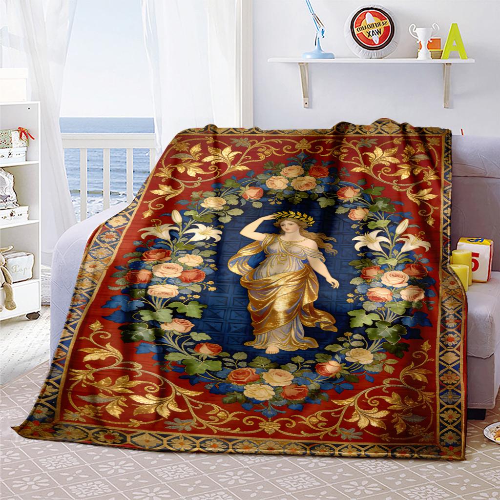 1pc Alphonse Mucha and William Morris Blanket, Al Season Lightweigh Poster Blanket Home Office Outdoor Nap Multifunc Poster Blanketional Blanket