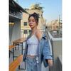 Refor * Li Huili Same Style French Style Retro Striped Fake Two Pieces Double Shoulder Strap Small Sling Slim Fit Slimming Top