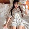 Summer Ice Silk Pajama Set: Cartoon Little Panda Short Sleeve & Shorts for Women