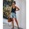 Modische, zerrissene, gewaschene Denim-Shorts für Damen mit geradem Bein