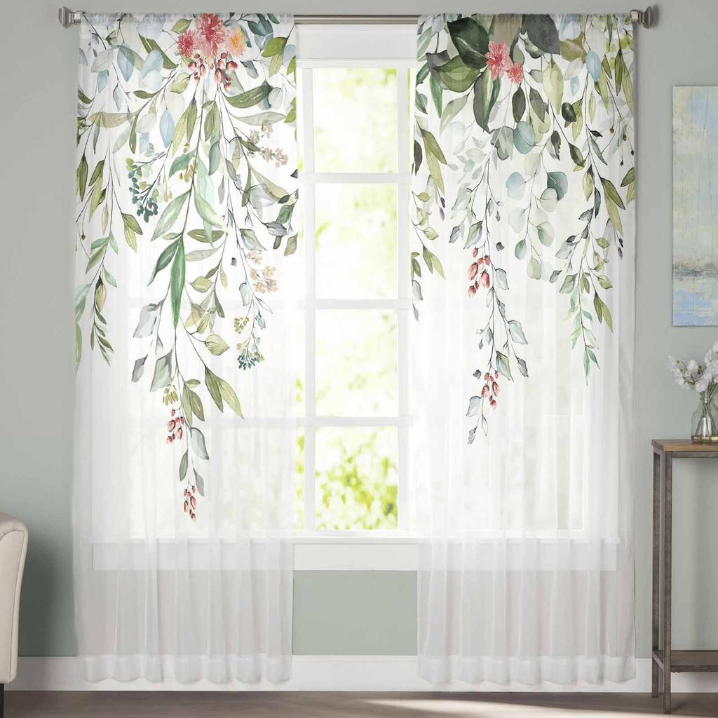 Blätter Eukalyptusblätter Blütenknospen Aquarell Transparente Vorhänge für Kinderzimmer Wohnzimmer Voile Fenstervorhänge Tüllvorhänge