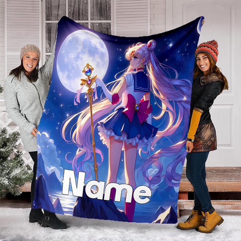 Personalized Custom Name Blanket - Sailor Moon Print Design,Blanket for Sofa,Bed,Travel,Camping - Soft and Warm, Great Gift