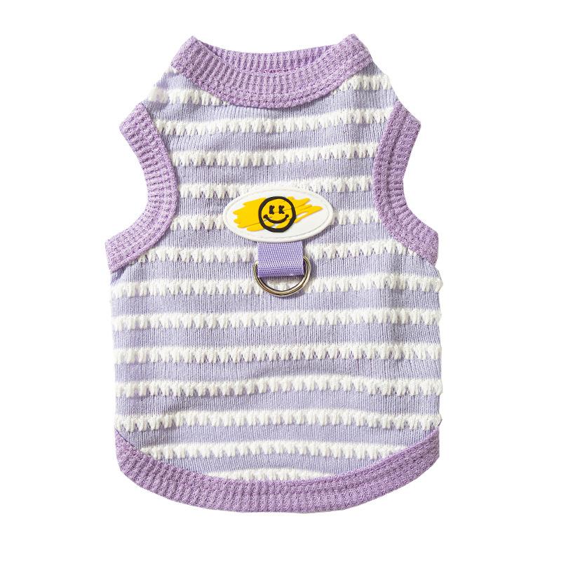 Purple Striped New Dog Clothes Spring and Summer Thin Breathable Jacquard Knitted Hollow Vest Pet Dog Clothes